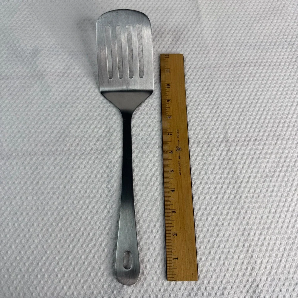 Stainless Steel Slotted Turner Spatula Silver Brushed Metal Kitchen Tool SOLID